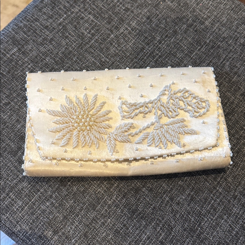 White beaded wedding clutch